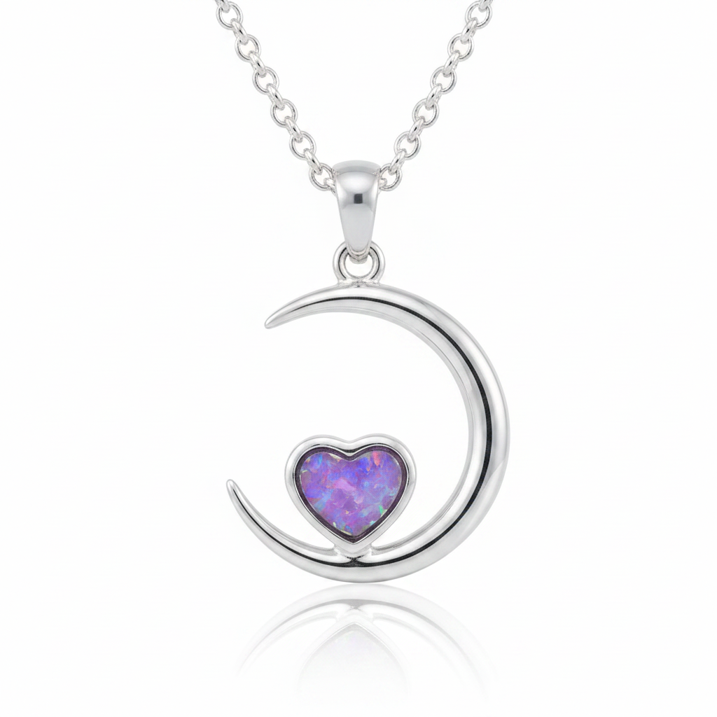 Lavender opal moon & heart