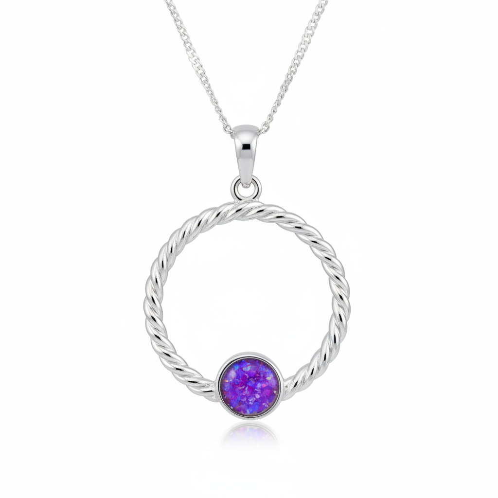 Lavender opal round rope pendant