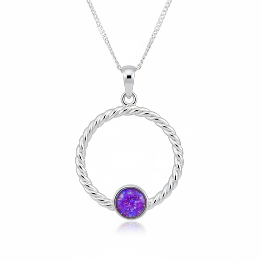 Lavender opal round rope pendant