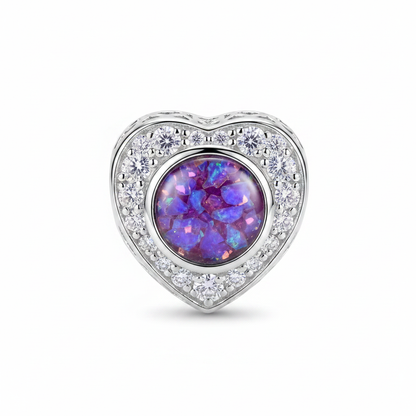 Lavender opal round setting heart charm