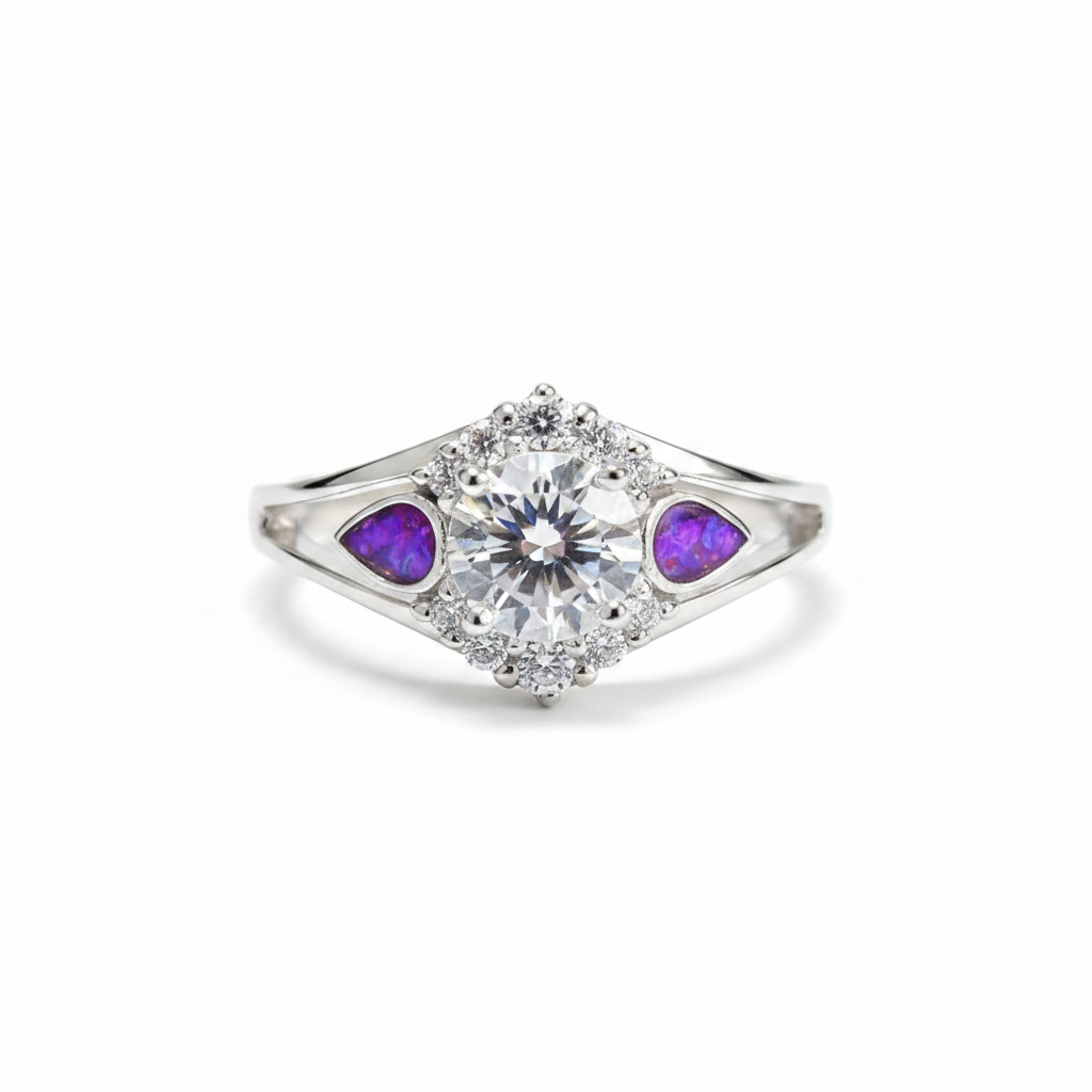 Lavender opal solitaire & pear