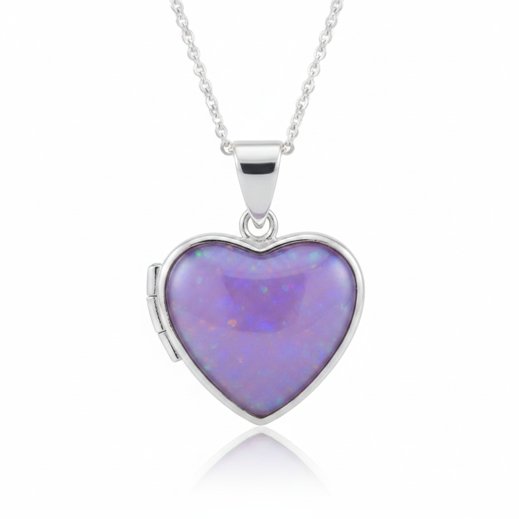 Lavender/purple opal heart locket