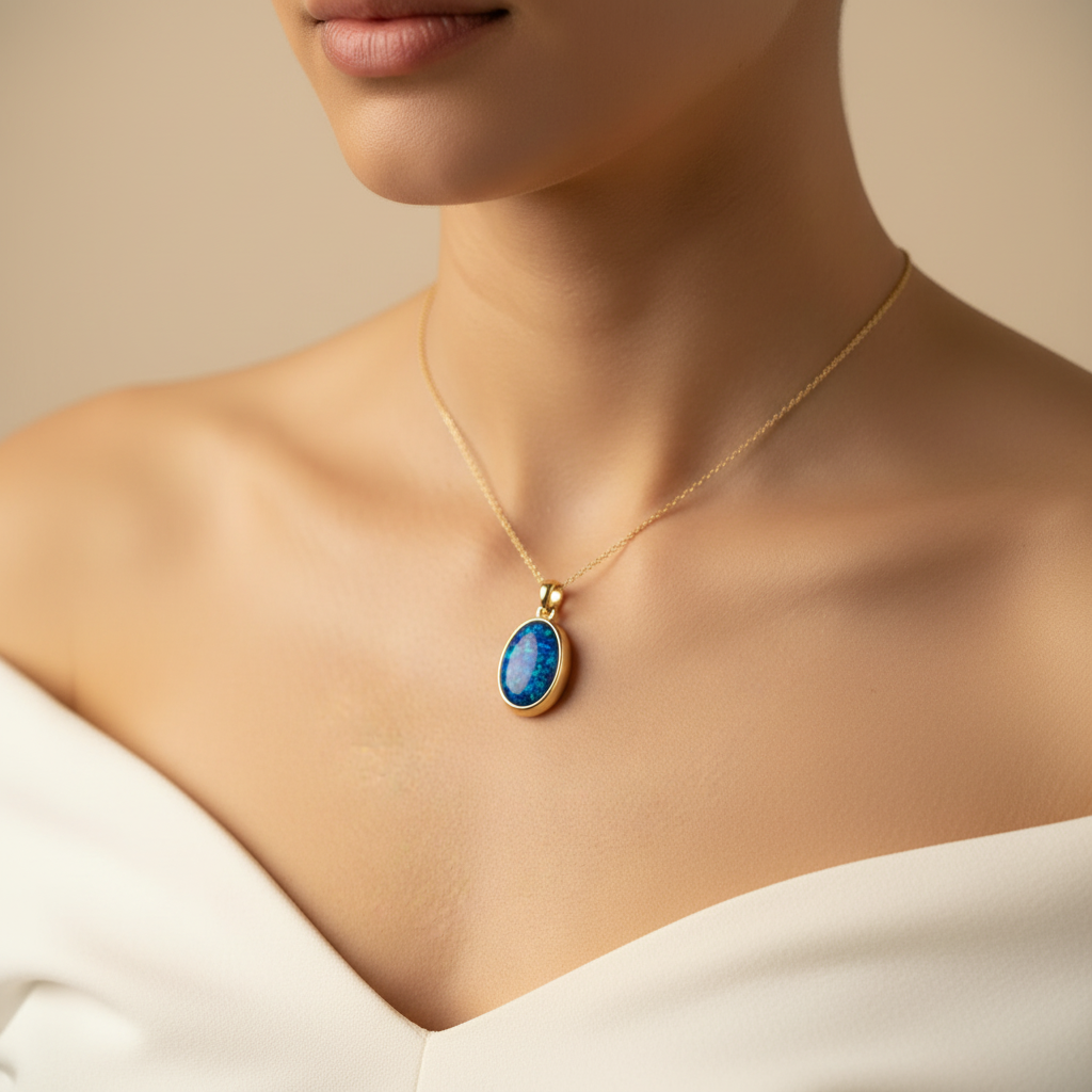 Model lifestyle – blue opal pendant
