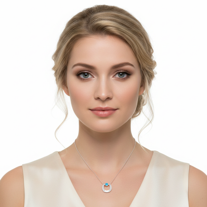 Model wearing horseshoe pendant