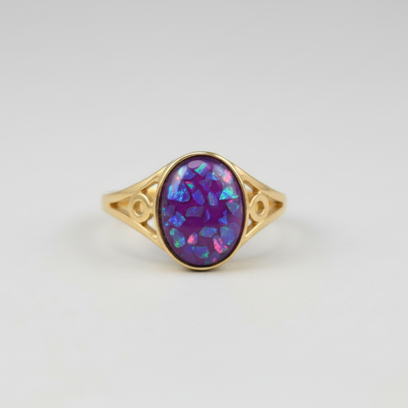 Opal flakes and ashes ring