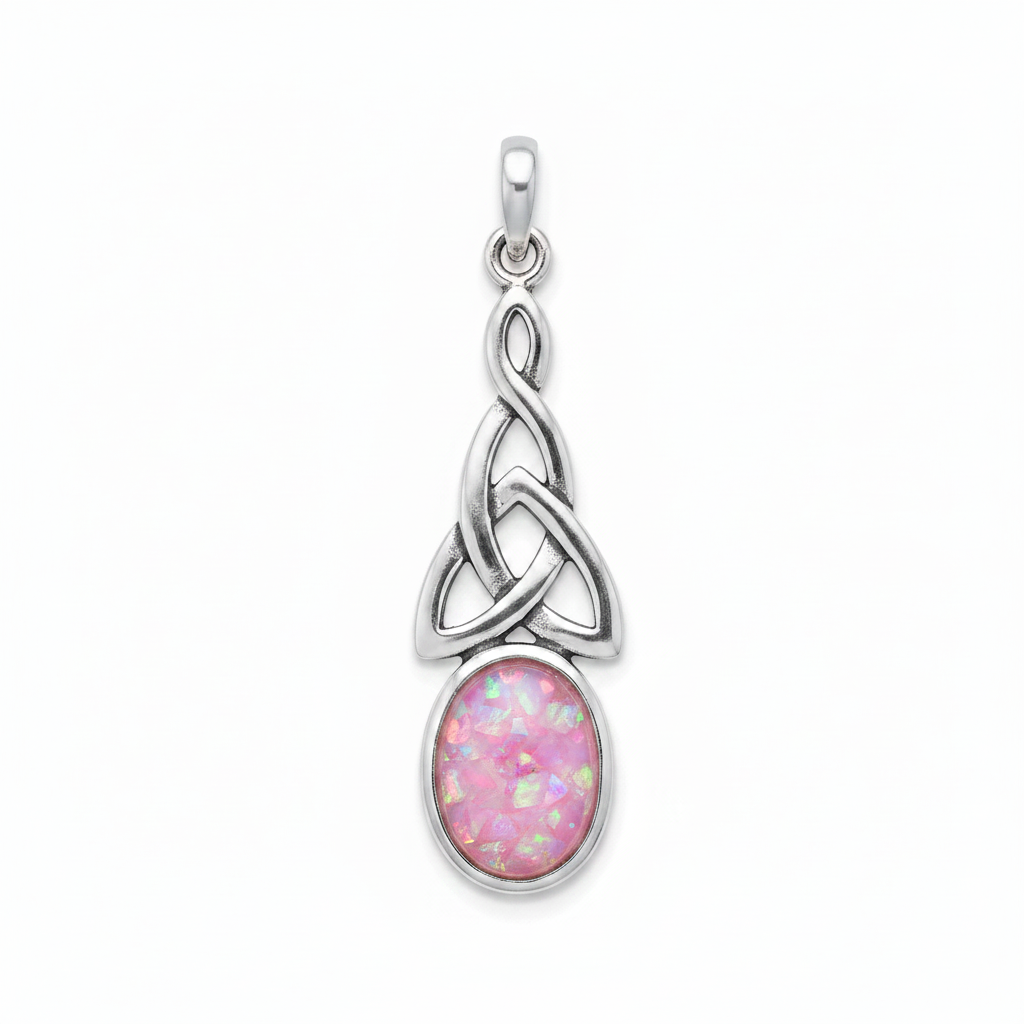 Pink opal Celtic triquetra drop pendant