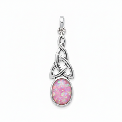 Pink opal Celtic triquetra drop pendant