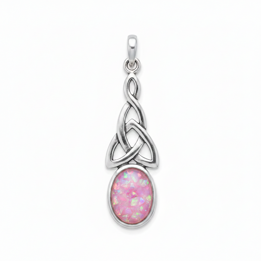 Pink opal Celtic triquetra drop pendant
