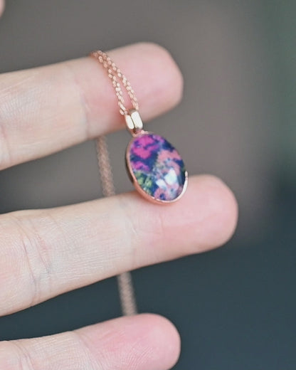 10x14mm Oval Memorial Pendant Necklace | Ashes Hair Fabric Opal | Sterling Silver Rose Gold Gold Plated