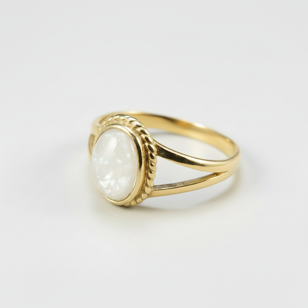 Rope bezel ring - white breast milk mica