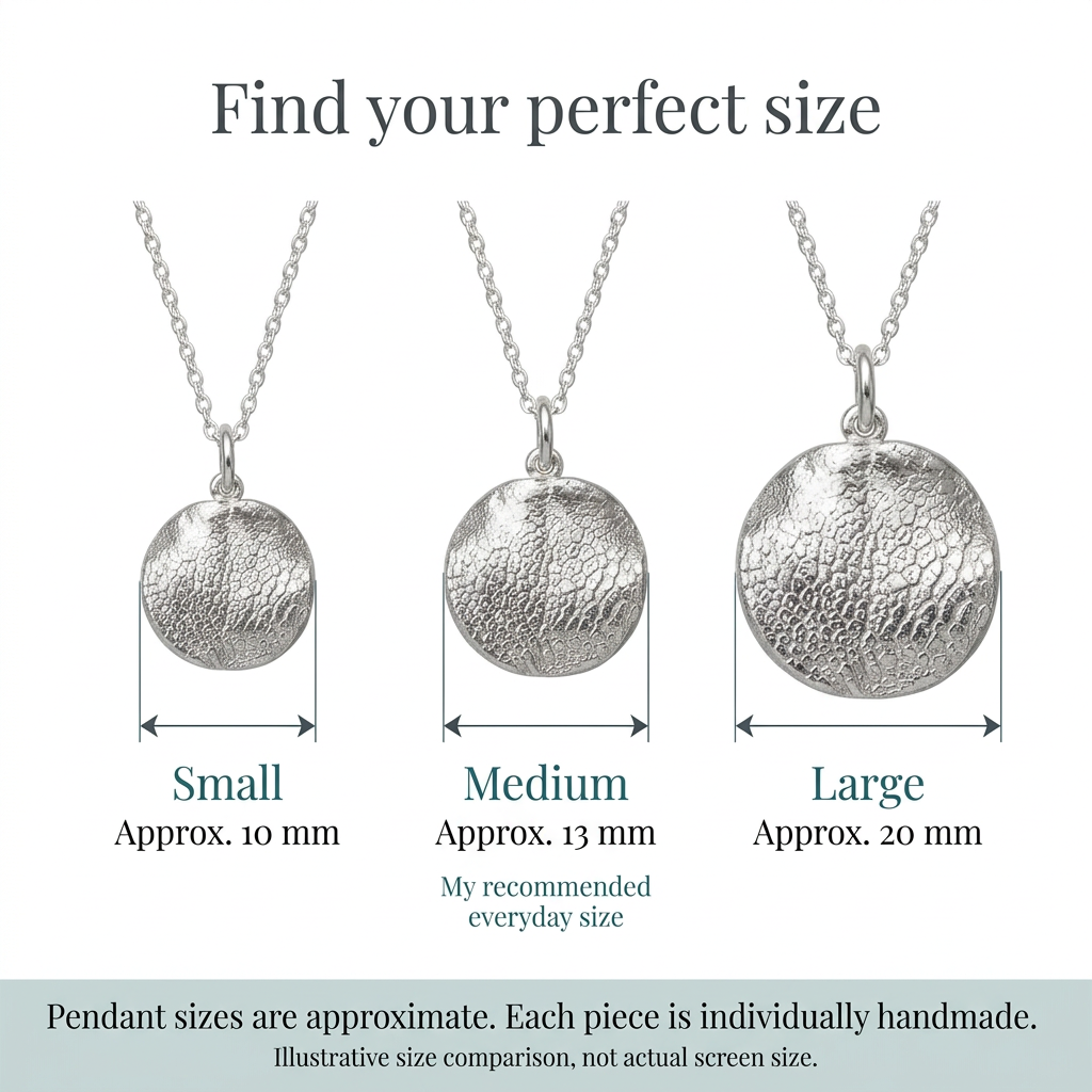 Silver pet nose print necklace size comparison