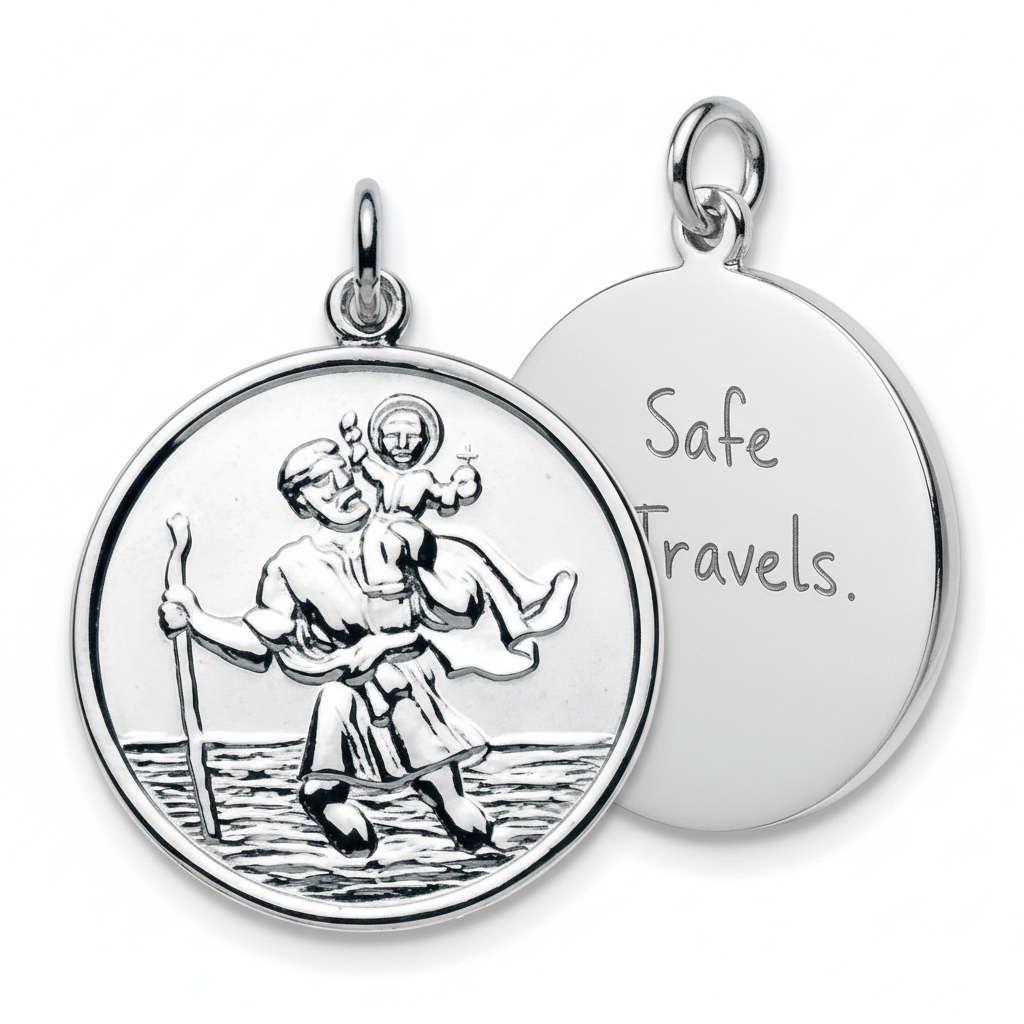 Silver St Christopher — Safe Travels Engraving