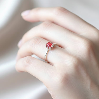 Sterling Silver 6mm Ashes Ring on Hand – A handcrafted memorial stacking ring with a 6mm ashes stone, shown on a hand for scale.