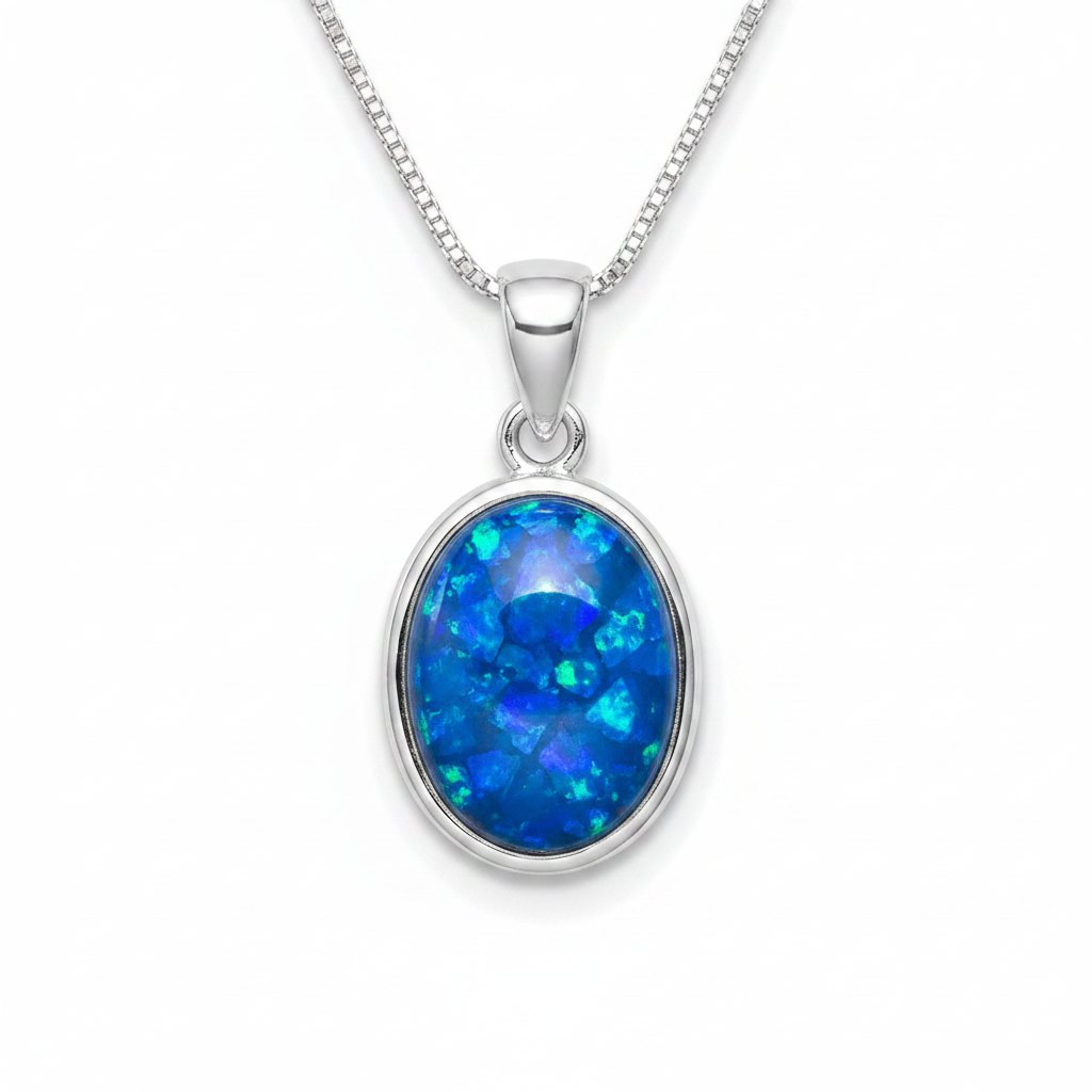 Vibrant blue opal oval pendant