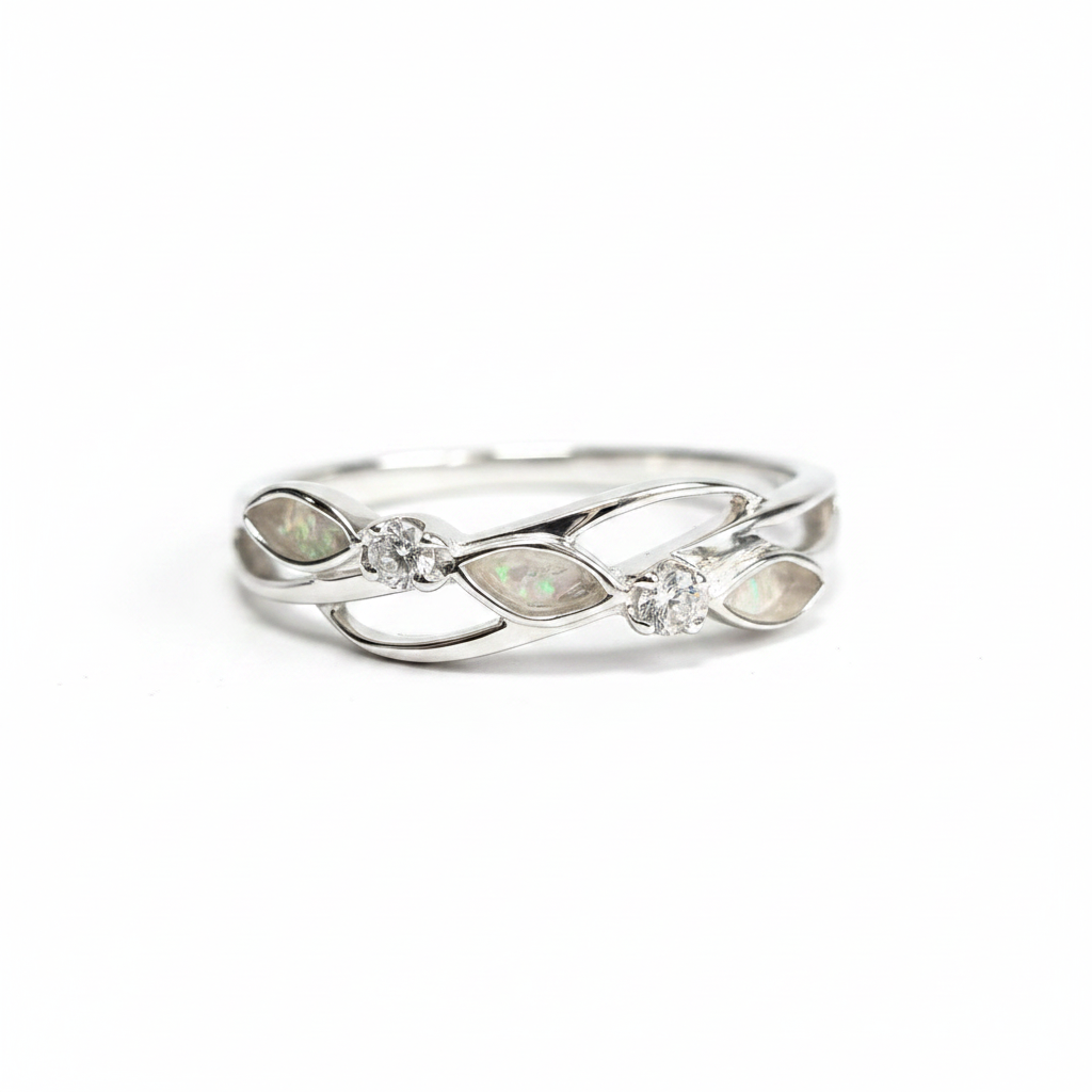 White opal 3 stone eternity