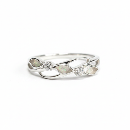 White opal 3 stone eternity