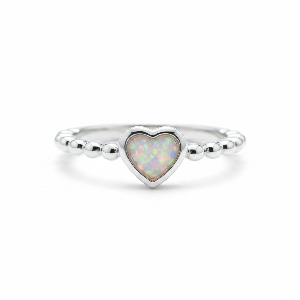 White opal bobble heart