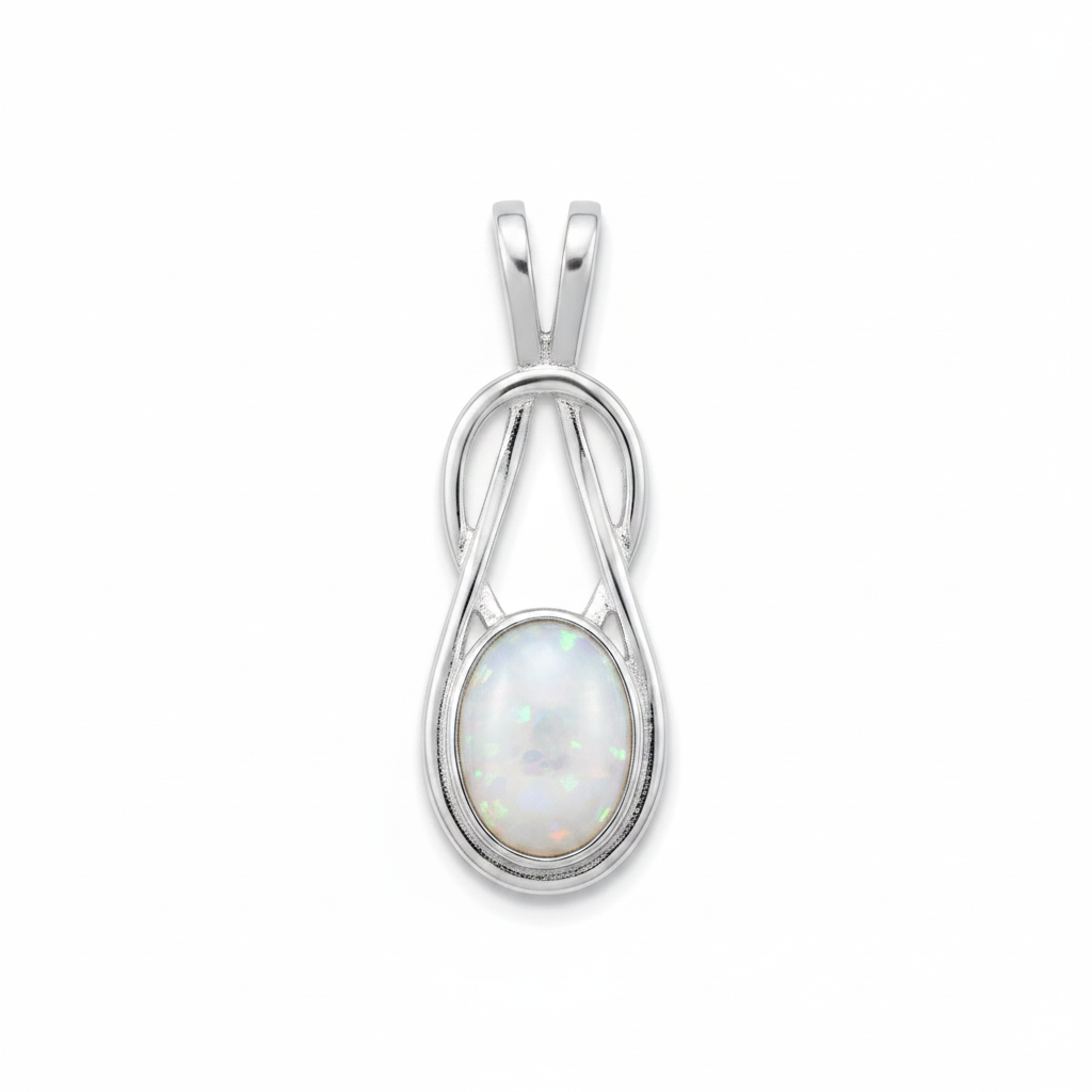 White opal Celtic infinity drop pendant