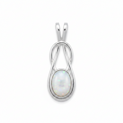 White opal Celtic infinity drop pendant