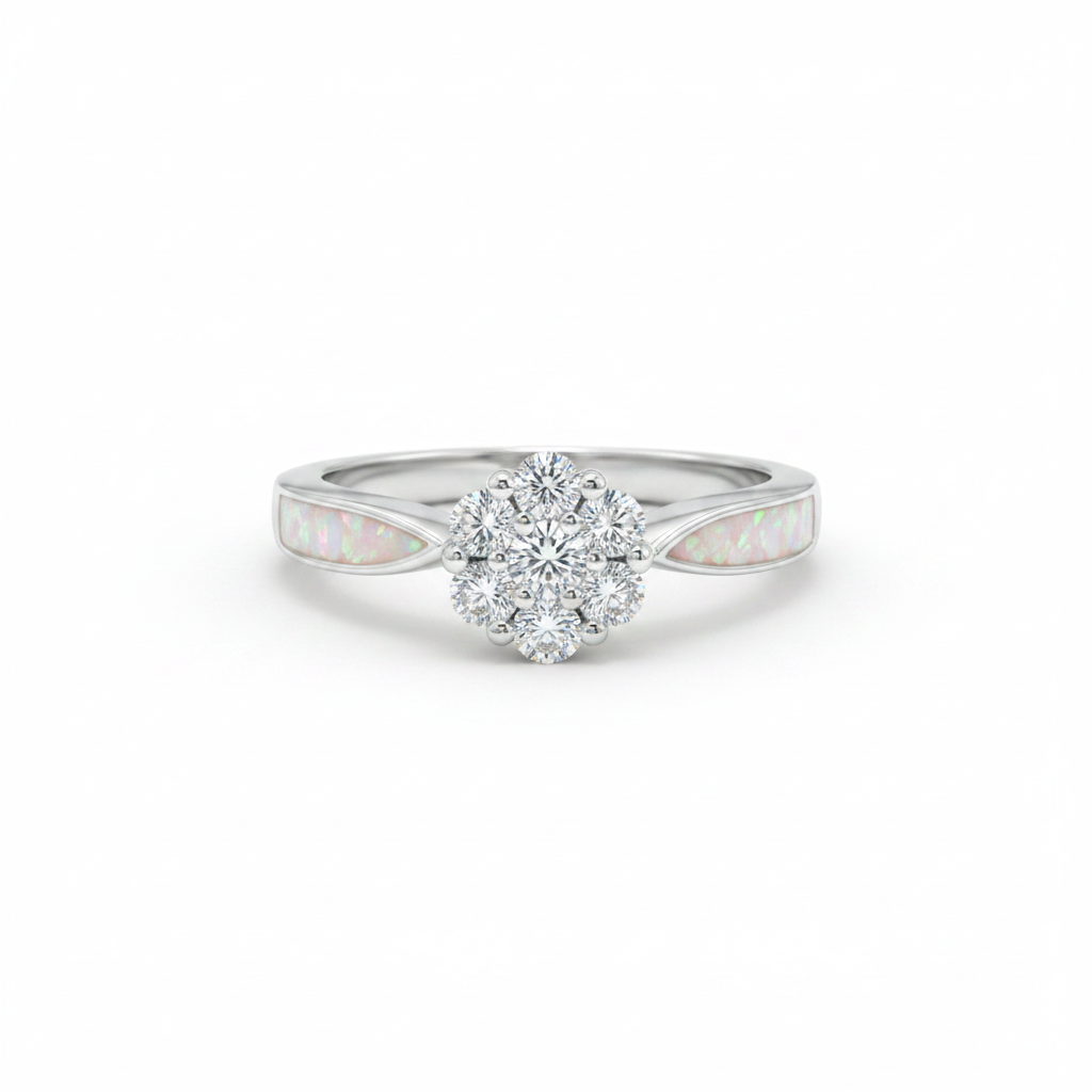 White opal cluster solitaire