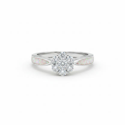 White opal cluster solitaire