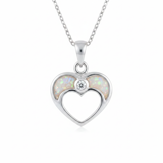 White opal CZ heart pendant