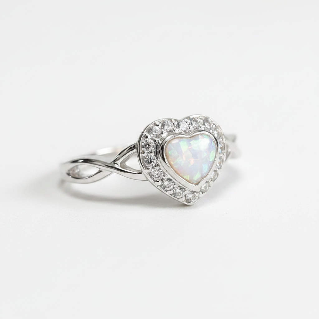 White opal CZ infinity heart