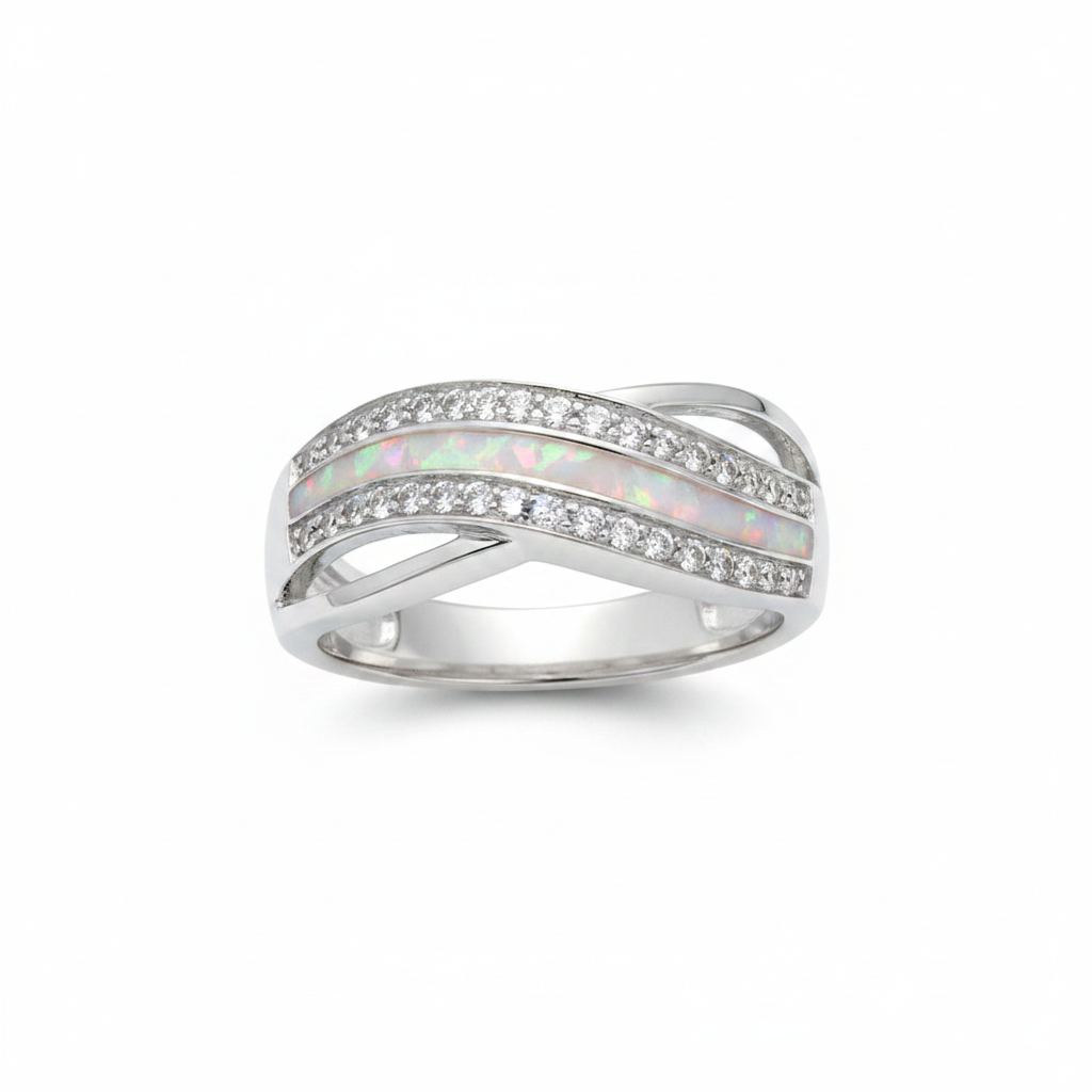 White opal CZ wide wave