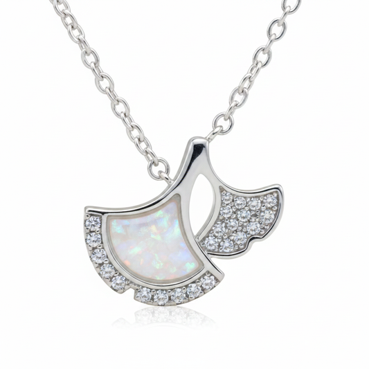 White opal fan pendant with chain