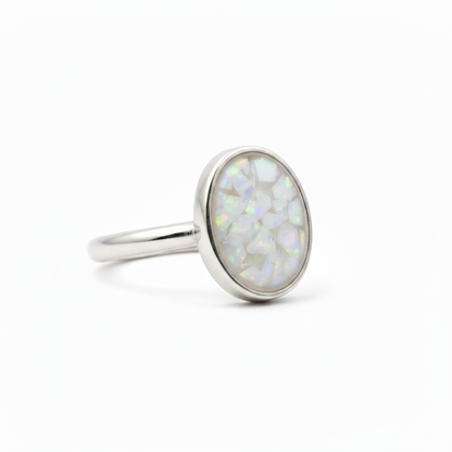 White opal flat resin oval ring