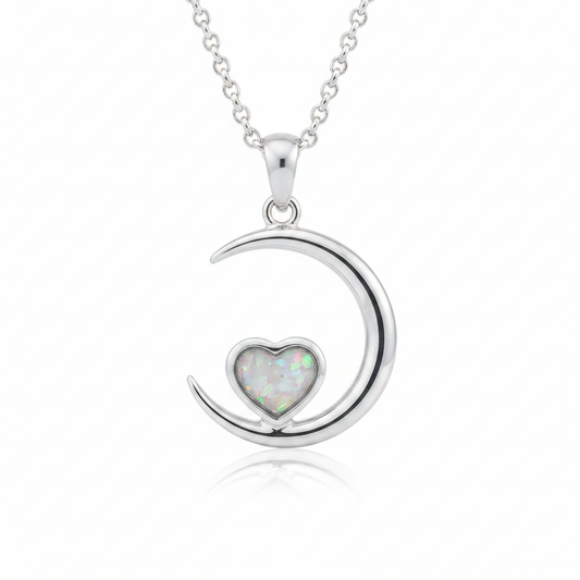 White opal moon & heart