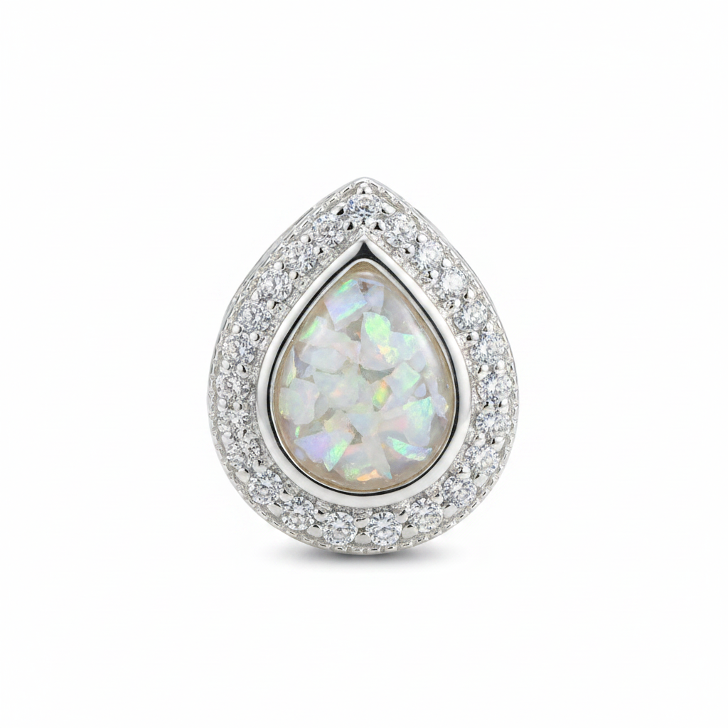 White opal pear CZ charm