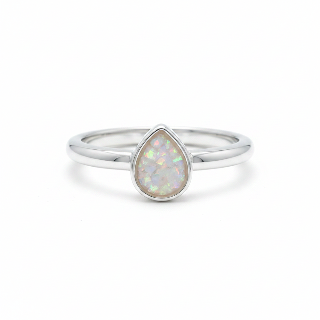 White opal plain pear ring