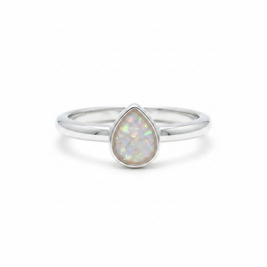 White opal plain pear ring