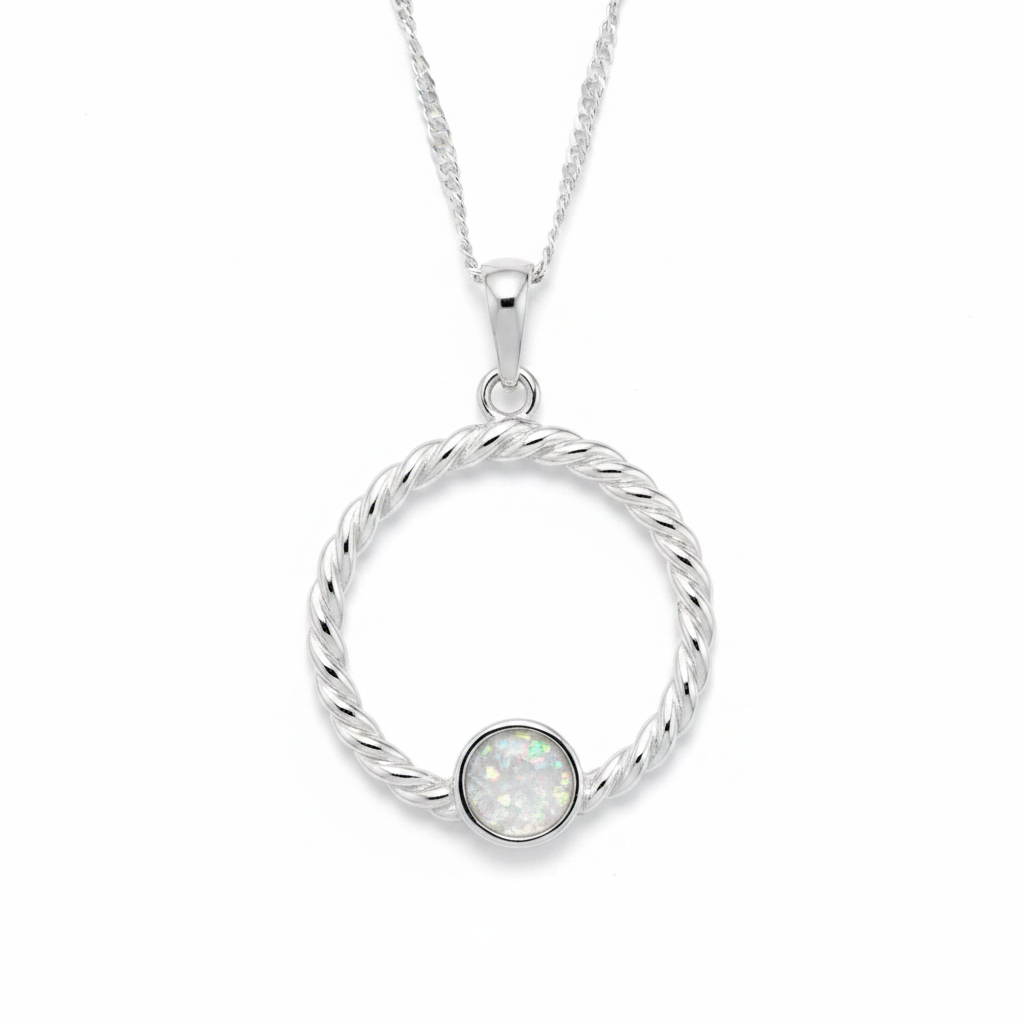 White opal round rope pendant
