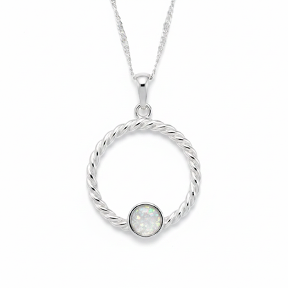 White opal round rope pendant