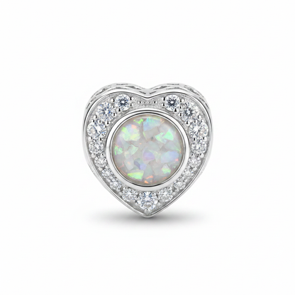 White opal round setting heart charm