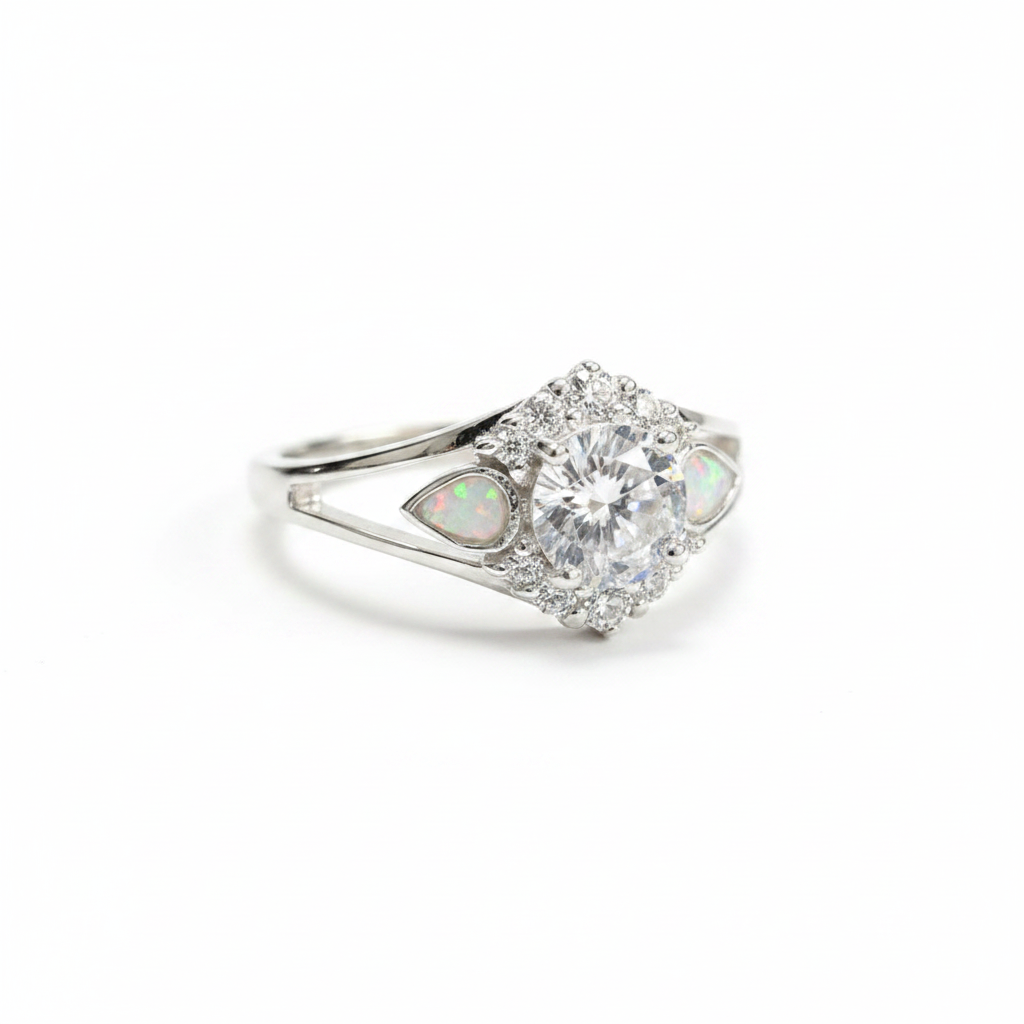 White opal solitaire & pear