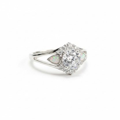 White opal solitaire & pear