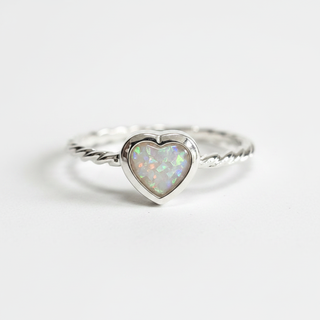 White opal twist heart