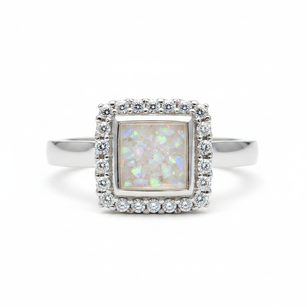 White pearl princess halo ring
