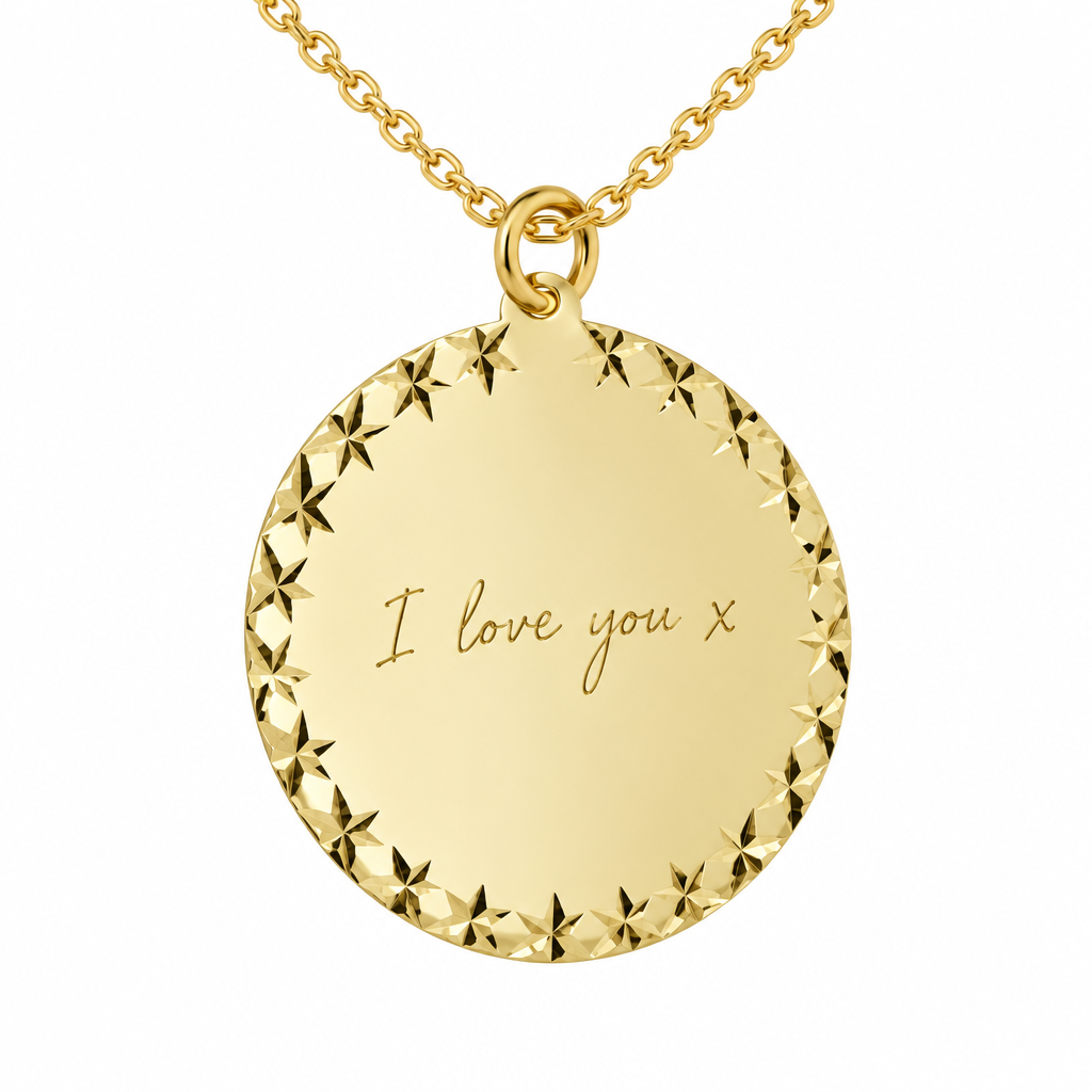 X-border yellow gold pendant with chain